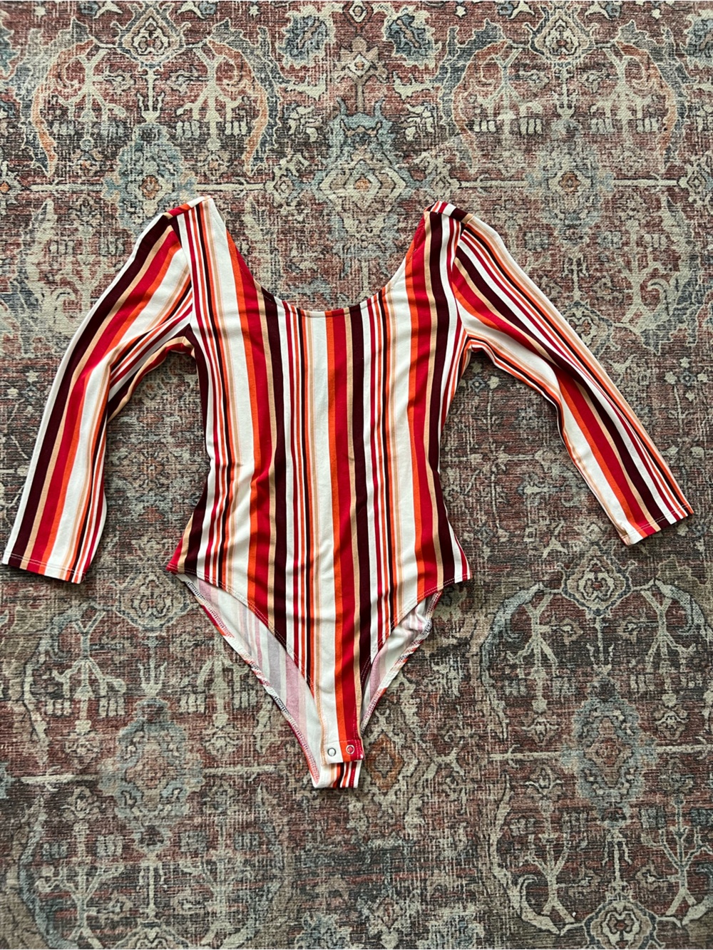 H&M Striped Long Sleeve One-Piece Bodysuit in Red, White, Brown, Orange, Tan